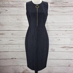 Calvin Klein Women's Blue Navy Zip Front Chambray Dress Size 4